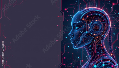 Wallpaper Mural Futuristic Human Profile with Digital Neural Network Torontodigital.ca