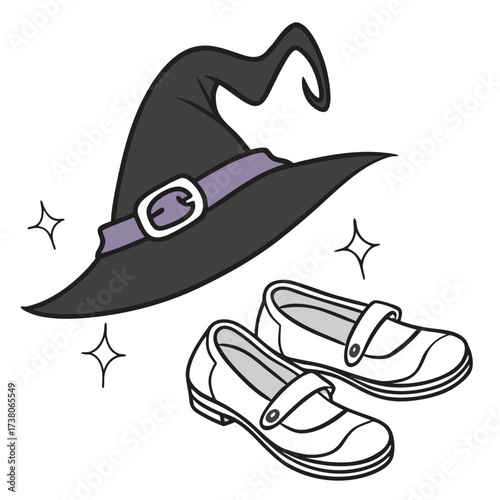 Black witch hat and white mary jane shoes with sparkles