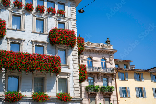 Classic building in Lugano, piazza della riforma. Italian style and architecture. Perfect photo for travel tourism.