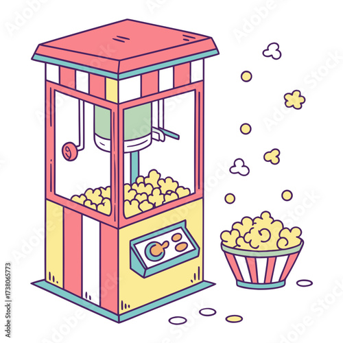 Bright popcorn machine with popcorn bowl and kernels