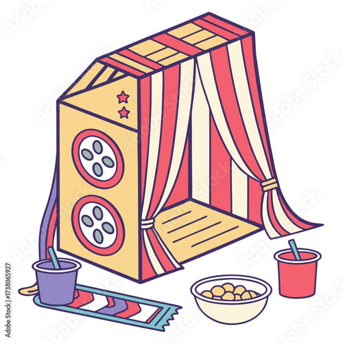 Cartoon beach tent with snacks and drinks illustration