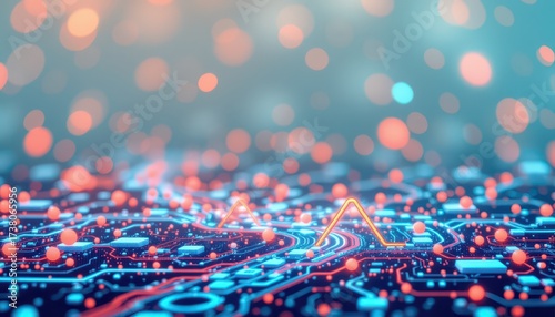 Wallpaper Mural Futuristic Digital Circuit Board with Glowing Data Points Torontodigital.ca