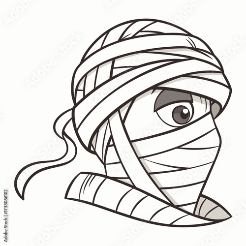 Cartoon mummy head with one eye peeking out vector