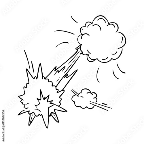 Line speed cartoon effect, boom explosive motion line element set. Comic boom burst, explosive smoke, line speed cartoon vector icon. Hand drawn sketch doodle action effect