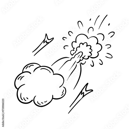 Line speed cartoon effect, boom explosive motion line element set. Comic boom burst, explosive smoke, line speed cartoon vector icon. Hand drawn sketch doodle action effect