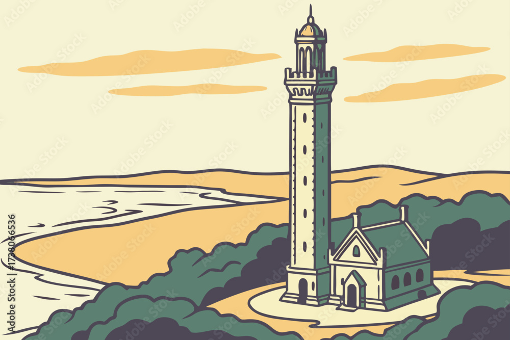 Obraz premium Pilgrim Monument in Provincetown, Massachusetts, tall granite tower overlooking Cape Cod Bay