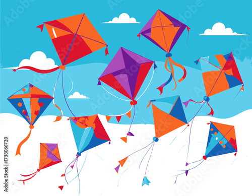 Colorful kites flying in the sky.