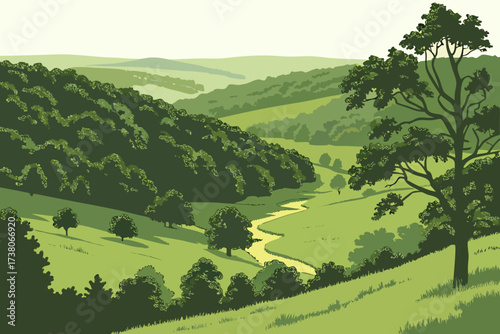 Ozark Plateau Meadows in Arkansas, green valleys framed by forested hills and creeks