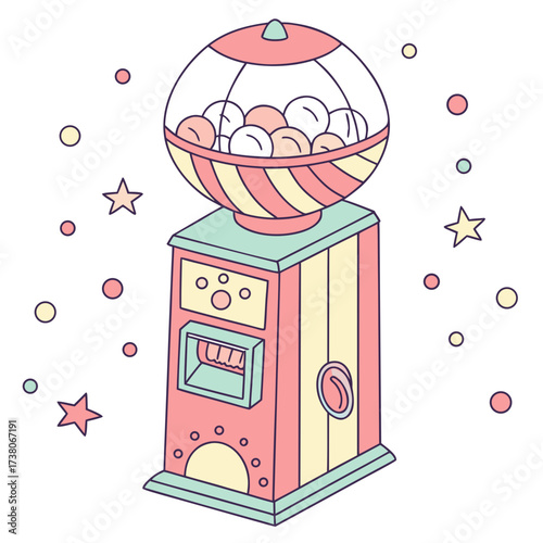 Colorful cartoon gumball machine with stars and circles
