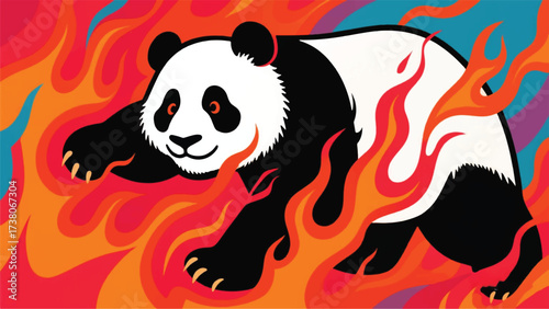 Hot Flaming Panda Illustrator Artwork Banner Background Design Template 