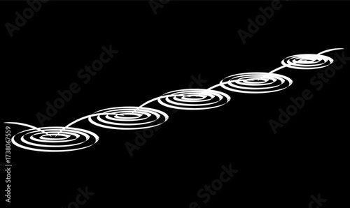 Vector illustration of stone skipping or stone skimming across water, creating multiple ripple waves in perspective view, abstract design ideal for background, nature, and motion concept.