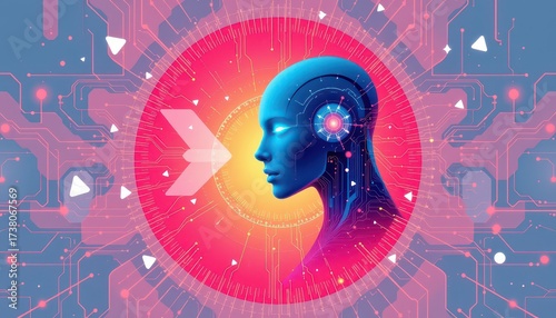 Wallpaper Mural Futuristic Human Head with Circuitry and Digital Connectivity Torontodigital.ca