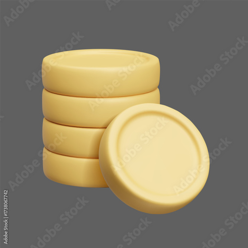 Stack of coins 3D style vector illustration. Bank treasure money currency, financial money saving sign, legal method of payment concept. 3D yellow metal gold coins bundle game design element.