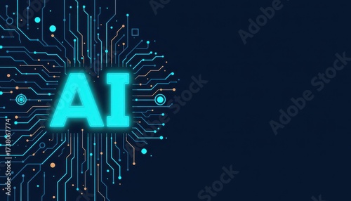 Wallpaper Mural Futuristic Ai with Digital Circuits and Blue Glow Torontodigital.ca