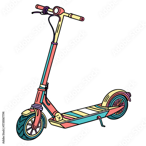 Colorful electric scooter with striped deck and wheels