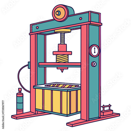 Colorful hydraulic press machine vector isolated industrial