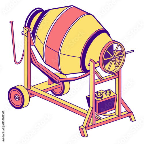Colorful isometric cement mixer vector graphic construction