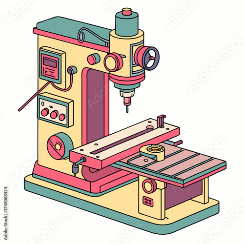 Colorful isometric milling machine vector illustration