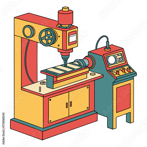 Colorful isometric milling machine with control panel