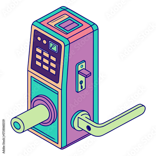 Colorful isometric smart door lock with keypad and handle