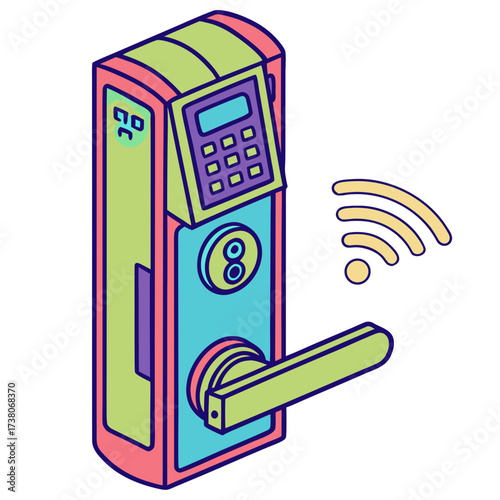 Colorful isometric smart door lock with wifi signal