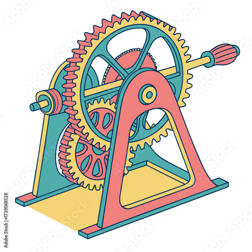 Colorful mechanical gear mechanism with crank machine