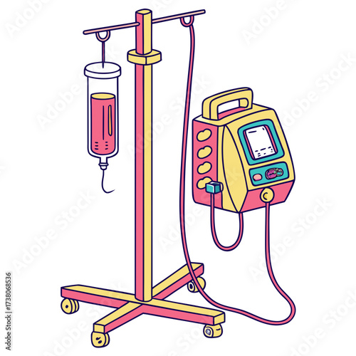 Colorful medical infusion pump and I V drip IV drip