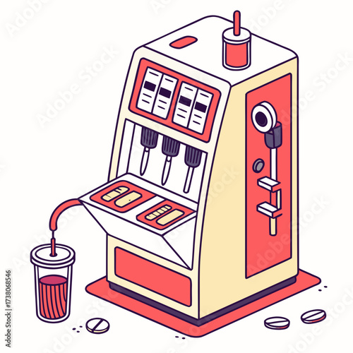 Colorful medical testing machine dispensing liquid into cup