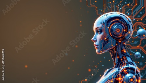 Wallpaper Mural Futuristic Humanoid Robot with Glowing Circuitry and Energy Lines Torontodigital.ca