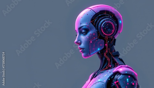 Wallpaper Mural Futuristic Female Humanoid Robot with Glowing Visor Torontodigital.ca