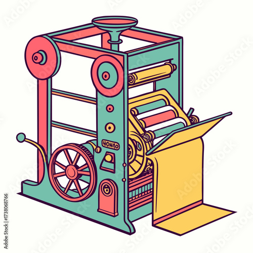 Colorful printing press machine vector illustration 2