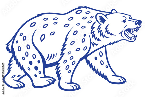 Blue Outline Hyena Spotted Growling on a White Background