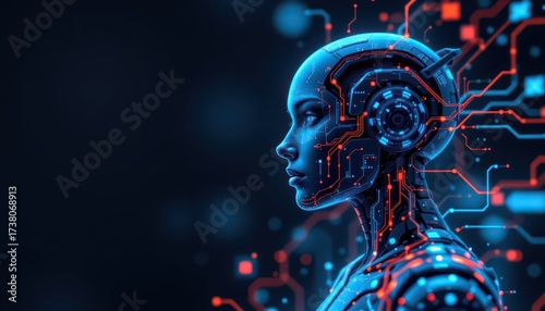 Wallpaper Mural Futuristic Humanoid Robot with Digital Circuitry and Glow Torontodigital.ca