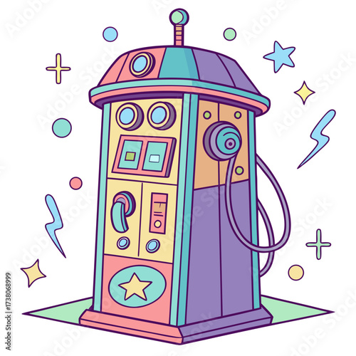Colorful retro fantasy teleportation machine vector