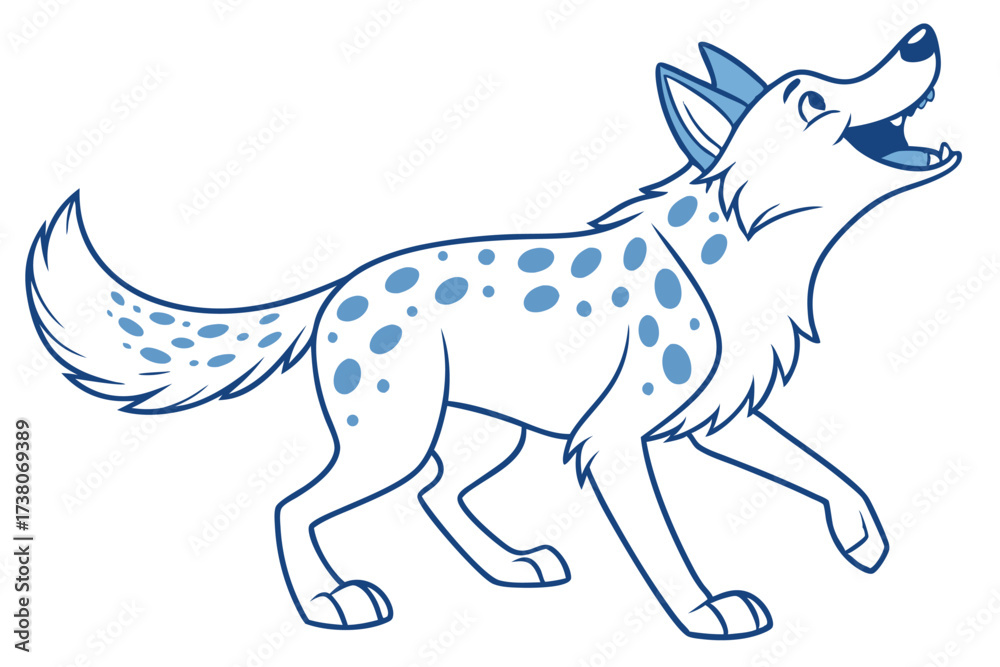 Fototapeta premium Blue Spotted Wolf Howling Cartoon on White Background