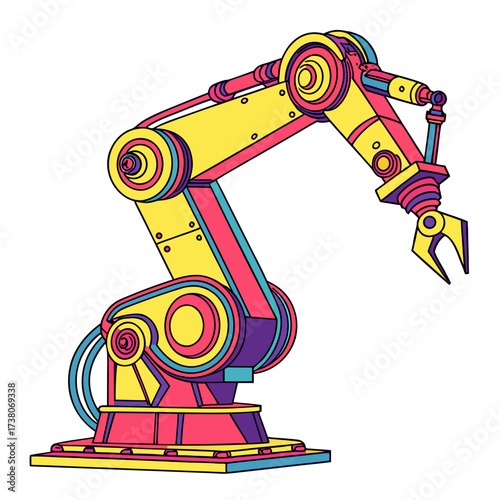 Colorful robotic arm with claw on white background 1