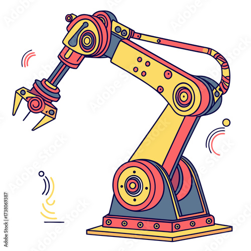 Colorful robotic arm with claw on white background