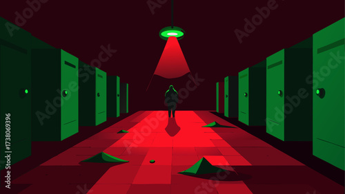 Person walking in a corridor with lockers