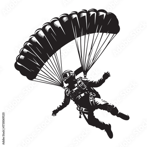 Skydiver with Parachute Silhouette
