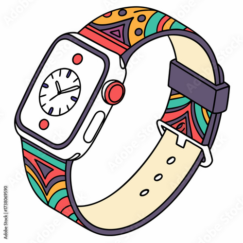 Colorful smartwatch with geometric patterned strap