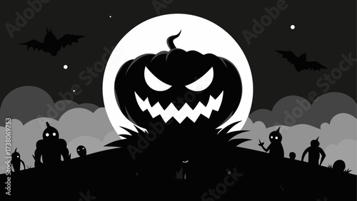 Silhouette halloween pumpkin under moonlight