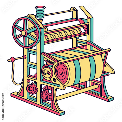 Colorful textile weaving machine isometric vector textile machine
