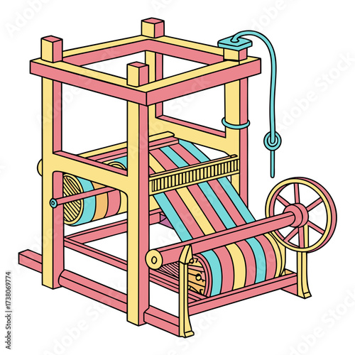 Colorful textile weaving machine vector illustration 2