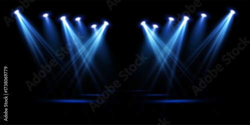 Blue Stage Spotlight – Vector Illustration of Bright Beam Striking Through Darkness, Theatre Light Effect for Concerts, Performances, Club Shows, Party Events, and Night Scenesые RGB	