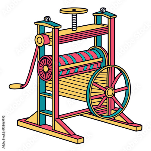 Colorful textile weaving machine vector illustration 3