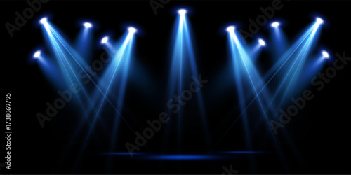 Blue Stage Spotlight  Vector Illustration of Bright Beam Striking Through Darkness, Theatre Light Effect for Concerts, Performances, Club Shows, Party Events, and Night Scenesые RGB	