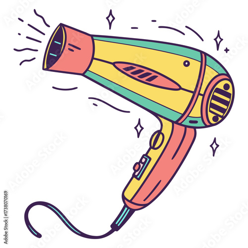Colorful vector illustration of a retro hair dryer