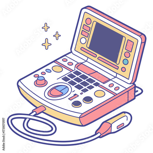 Colorful vector illustration of a portable ultrasound machine