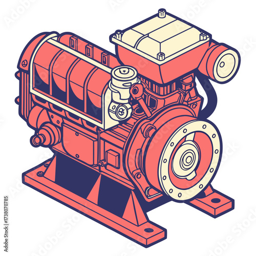 Coral and cream engine machine vector motor industrial