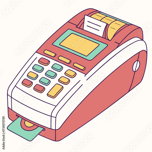 Coral and mint green electronic cash register vector